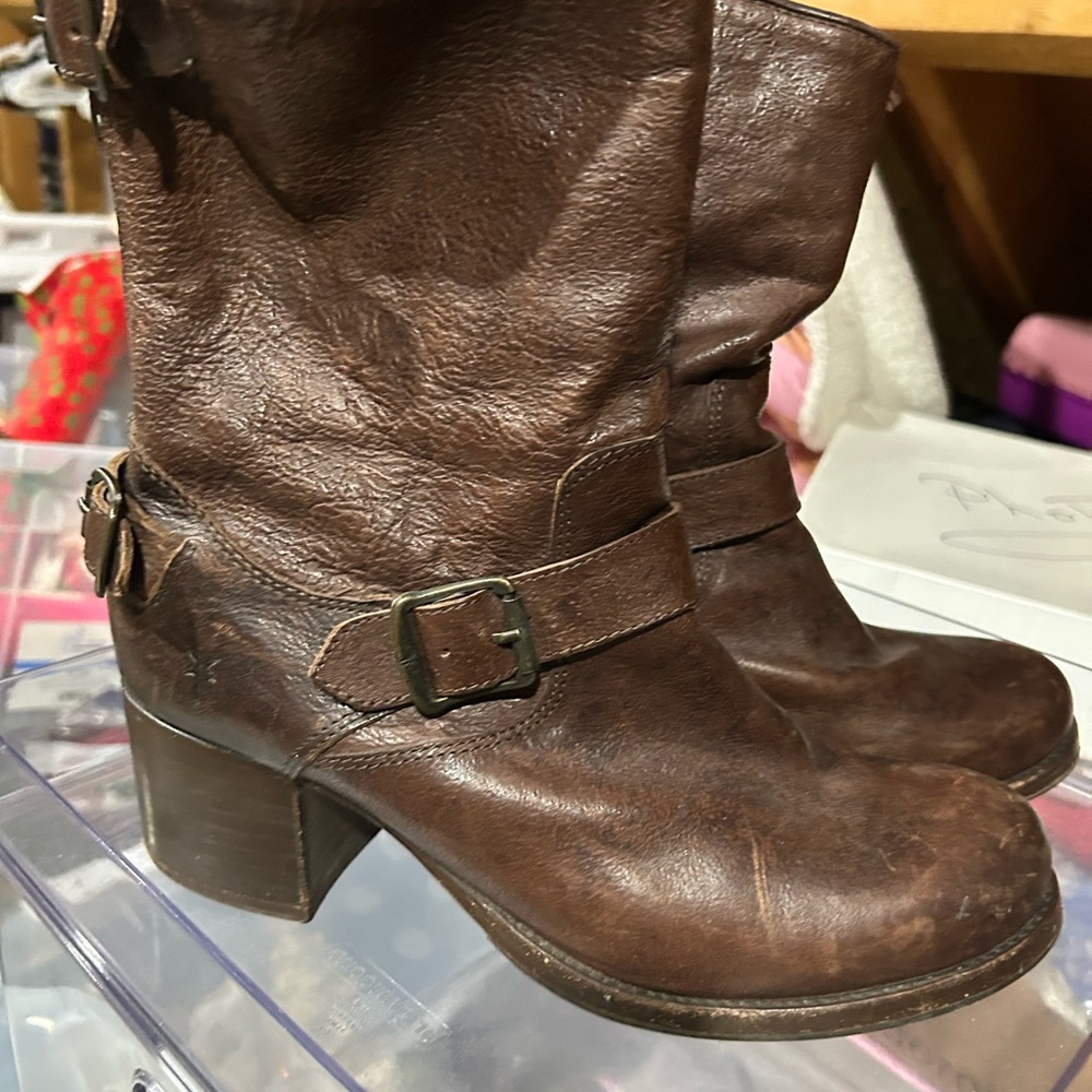Frye Brown Winter Rain Boots with Leather and Strap Detail